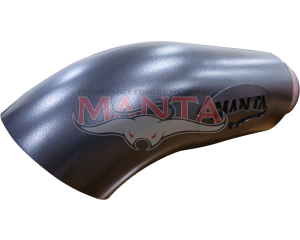 4in (102mm) Outlet, 3in ID Inlet, Long Leg, Manta Badge Right Hand Dump Tip, Stainless Steel Coated