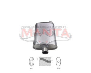 2 1/4in, 10in x 4in Oval Offset/Centre, 14in (350mm) Long, Megaflow Muffler - Medium - Aluminised