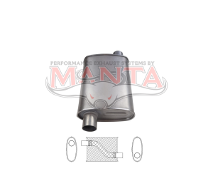 2 1/2in, 10in x 4in Oval Offset/Offset, 14in (350mm) Long, Megaflow Muffler - Medium - Aluminised