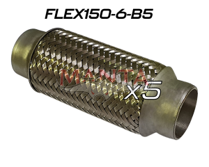(Pack 5) 1 1/2in ID x 152mm (6in) Stainless Steel Flex Bellow, Double Braided Liner