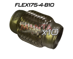 (Pack 10) 1 3/4in ID x 100mm (4in) Stainless Steel Flex Bellow, Double Braided Liner