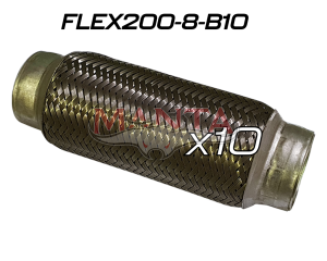 (Pack 10) 2in ID x 203mm (8in) Stainless Steel Flex Bellow, Double Braided Liner
