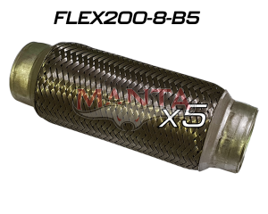 (Pack 5) 2in ID x 203mm (8in) Stainless Steel Flex Bellow, Double Braided Liner
