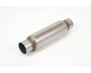 2 1/2in (63.5mm), 12in Long, Spiral Louvre Hotdog Resonator, With Spigots, Aluminised Steel