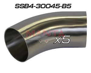 (Pack 5) 3in (76.2mm) 45deg Std Leg 409g Stainless Mandrel Bend