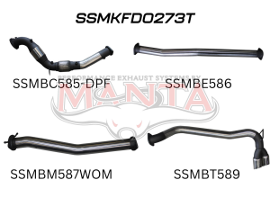 Ford PX2 Ranger 3in Turbo Back With Cat & Without Muffler, Twin Tip Side Exit
