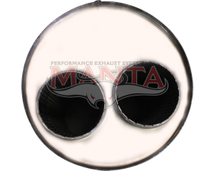 3in, 8in Round Offset/Same Side, Twin In/Twin Out, 14in (350mm) Long, Megaflow Muffler - Medium